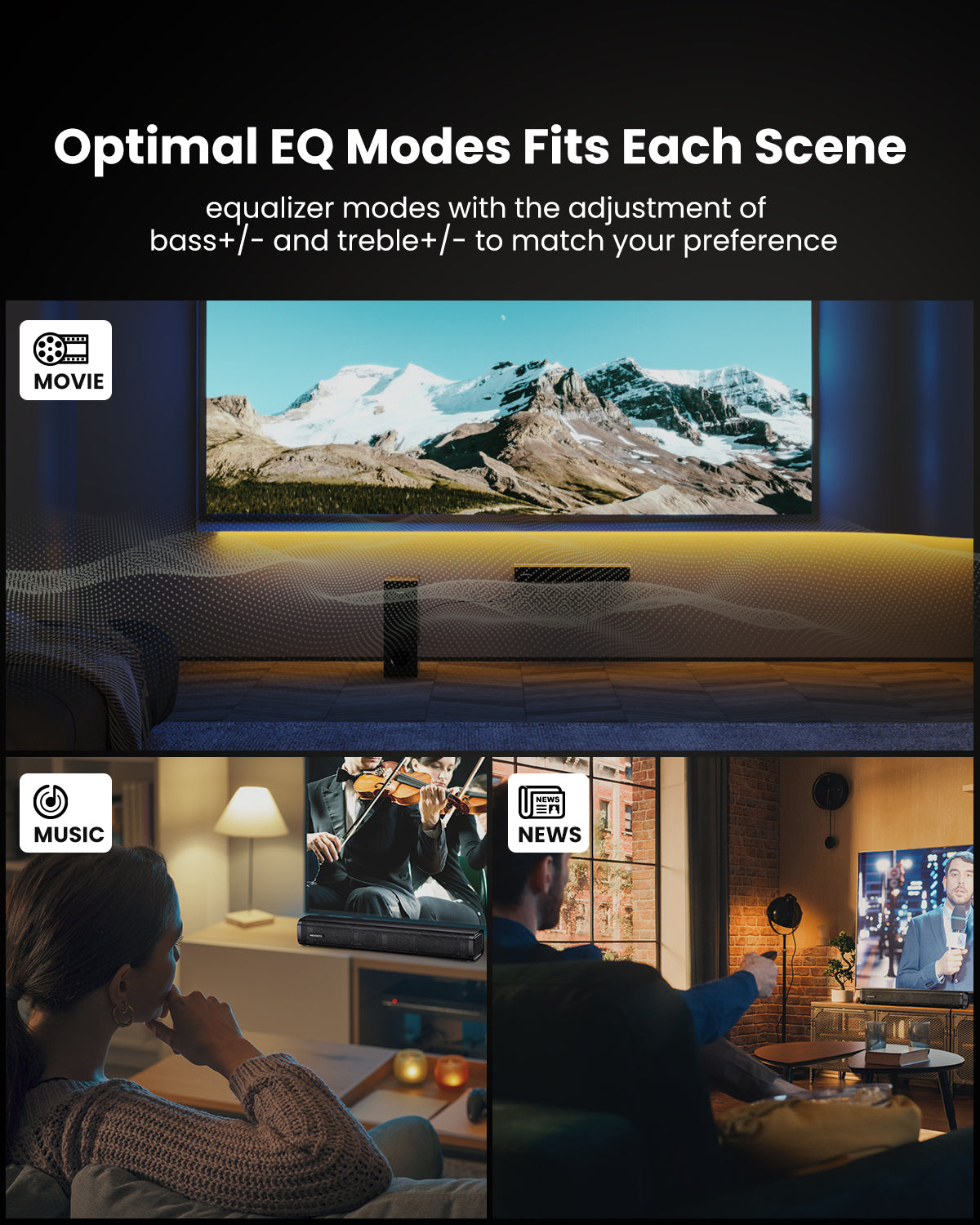 MEVOSTO Soundbar für TV Geräte mit Subwoofer, 2.1CH TV-Soundbar mit 5,25" Tieftöner, 12L Surround-Sound für PC-Gaming, BT5.0/ARC/Opt/AUX, Bässe und Höhen einstellbar für Heimkino Soundsystem