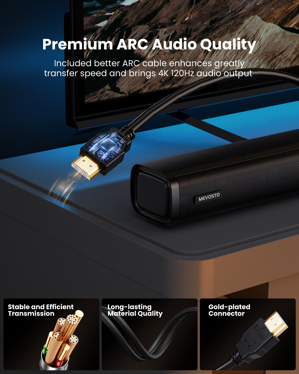 MEVOSTO Soundbar für TV Geräte mit Subwoofer, 2.1CH TV-Soundbar mit 5,25" Tieftöner, 12L Surround-Sound für PC-Gaming, BT5.0/ARC/Opt/AUX, Bässe und Höhen einstellbar für Heimkino Soundsystem