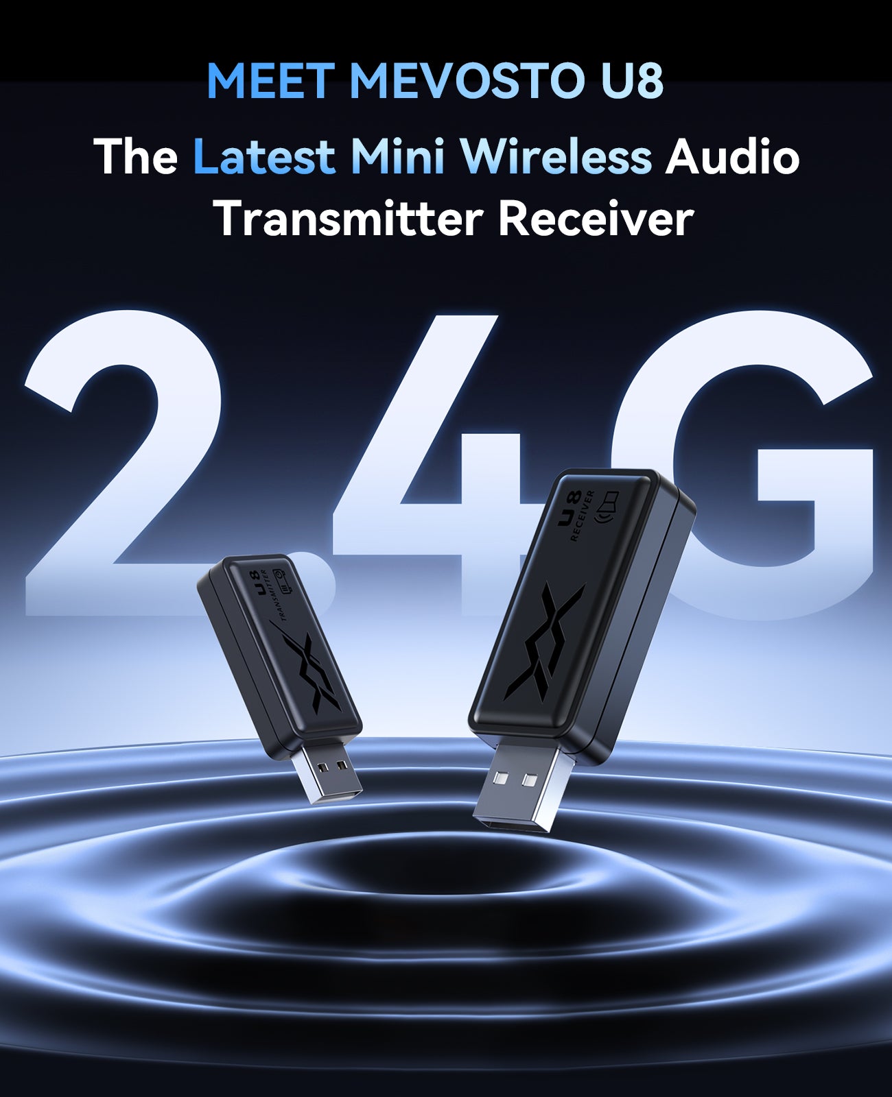 Wireless Audio Transmitter Receiver Mini 2.4Ghz＜25ms Ultra Low Latency MEVOSTO TV/Projector Audio Transfer Plug & Play Auto Pairing for Soundbar/Speaker to Smart TV PC Home Cinema Stereo